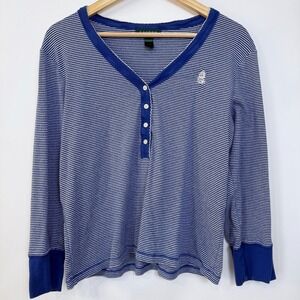 Lauren Ralph Lauren Sleep Lounge Pajama Henley Top Womens L Blue White Striped